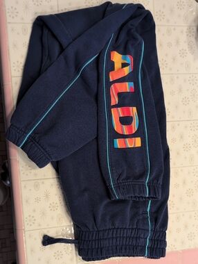 Aldi Women's Navy Blue Fleece Sweatpants with Turquoise Trim